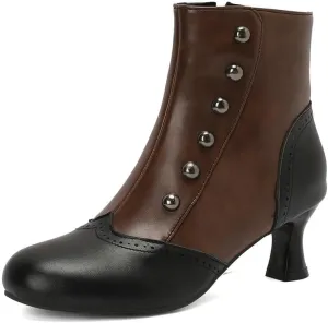 LUXMAX Gothic Victorian Boots for Women Vintage Witch Shoes Kitten Heel Ankle Boots with Zipper,Low Heel Medieval Renaissance Boots