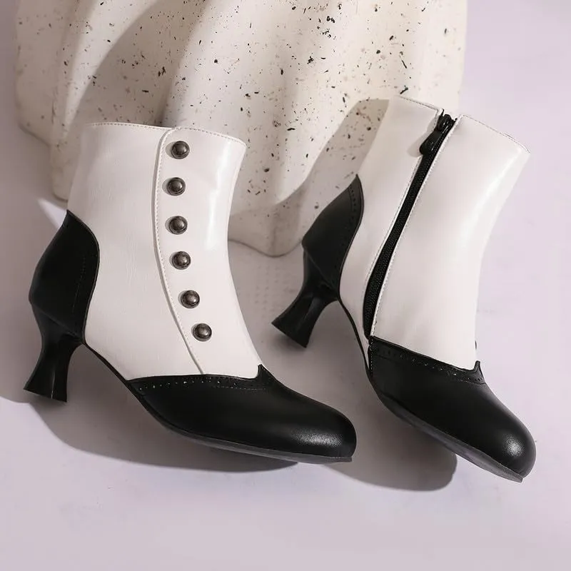 LUXMAX Gothic Victorian Boots for Women Vintage Witch Shoes Kitten Heel Ankle Boots with Zipper,Low Heel Medieval Renaissance Boots
