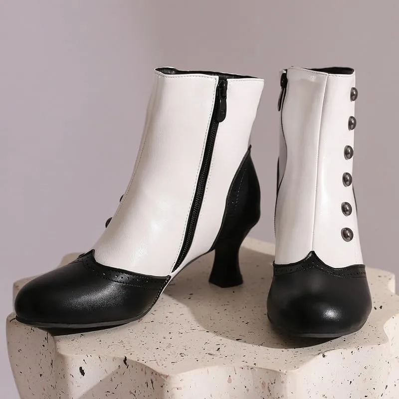 LUXMAX Gothic Victorian Boots for Women Vintage Witch Shoes Kitten Heel Ankle Boots with Zipper,Low Heel Medieval Renaissance Boots