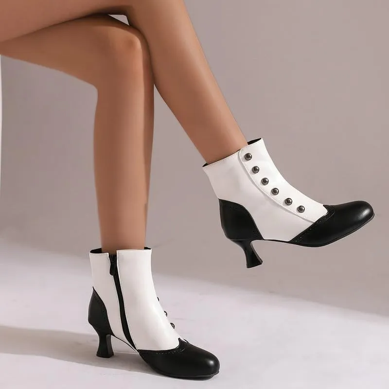 LUXMAX Gothic Victorian Boots for Women Vintage Witch Shoes Kitten Heel Ankle Boots with Zipper,Low Heel Medieval Renaissance Boots