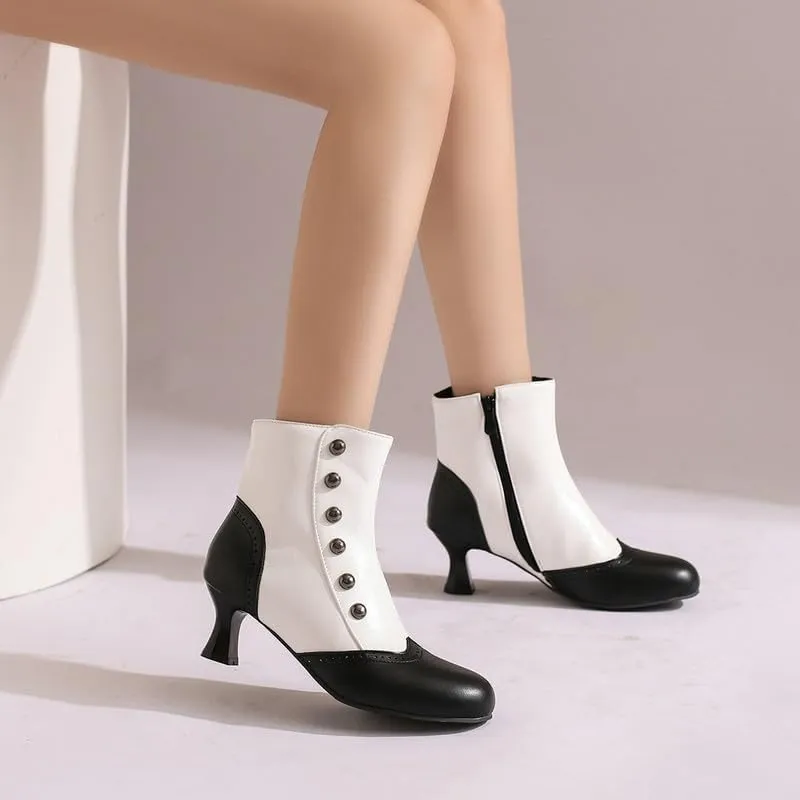 LUXMAX Gothic Victorian Boots for Women Vintage Witch Shoes Kitten Heel Ankle Boots with Zipper,Low Heel Medieval Renaissance Boots