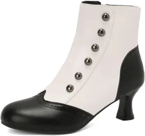 LUXMAX Gothic Victorian Boots for Women Vintage Witch Shoes Kitten Heel Ankle Boots with Zipper,Low Heel Medieval Renaissance Boots