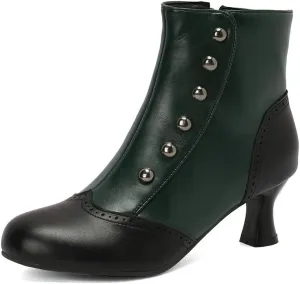 LUXMAX Gothic Victorian Boots for Women Vintage Witch Shoes Kitten Heel Ankle Boots with Zipper,Low Heel Medieval Renaissance Boots
