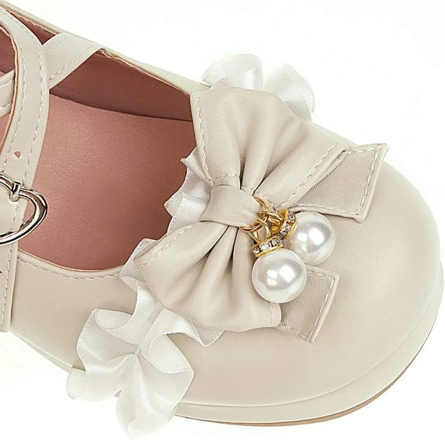 LUXMAX Women Lolita Cosplay Shoes Cross Strap Block Heel Mary Jane Lace Pumps