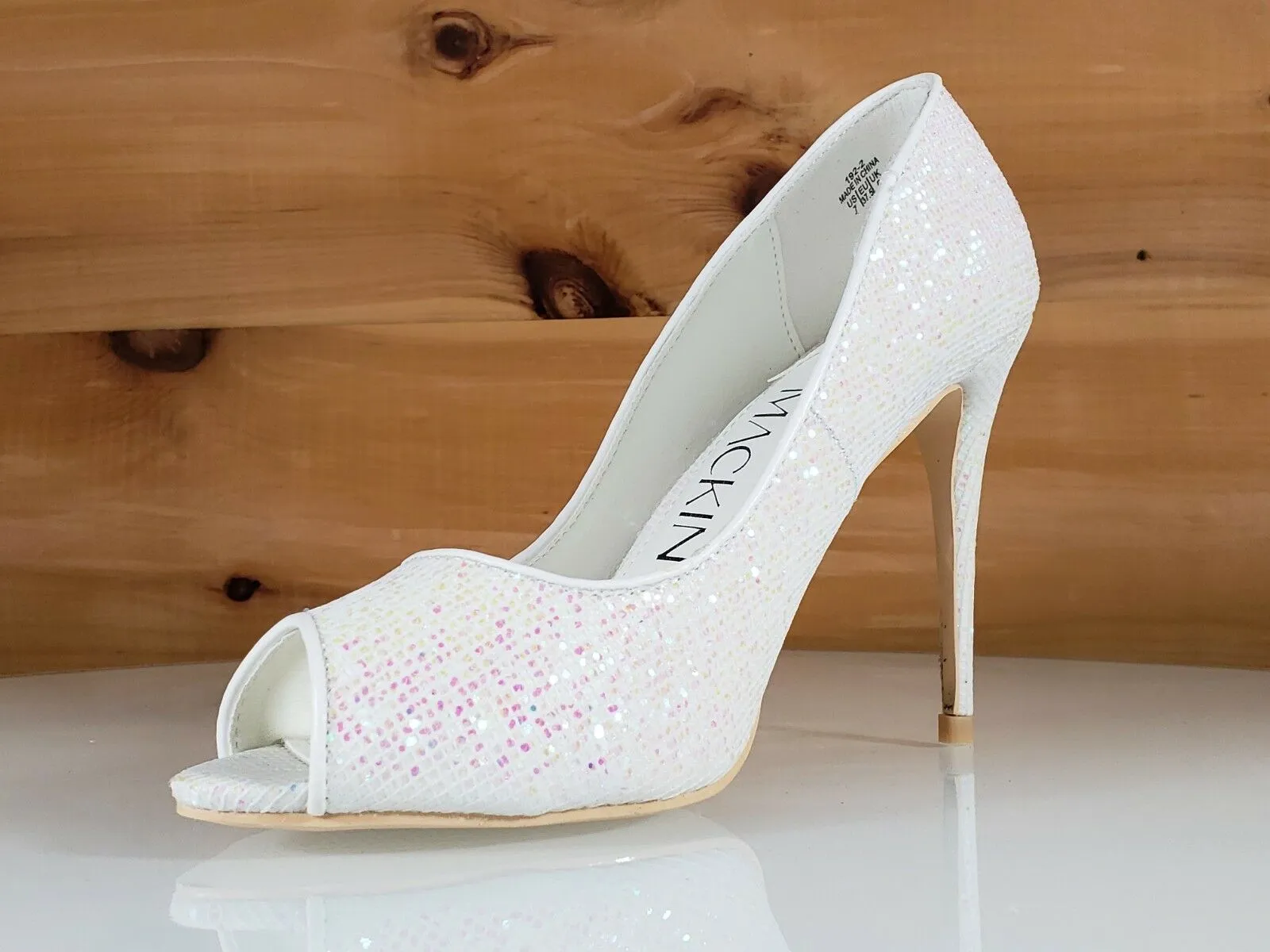 Mac J White Rose Glitter Open Toe Pump - 4" High Heel Shoes