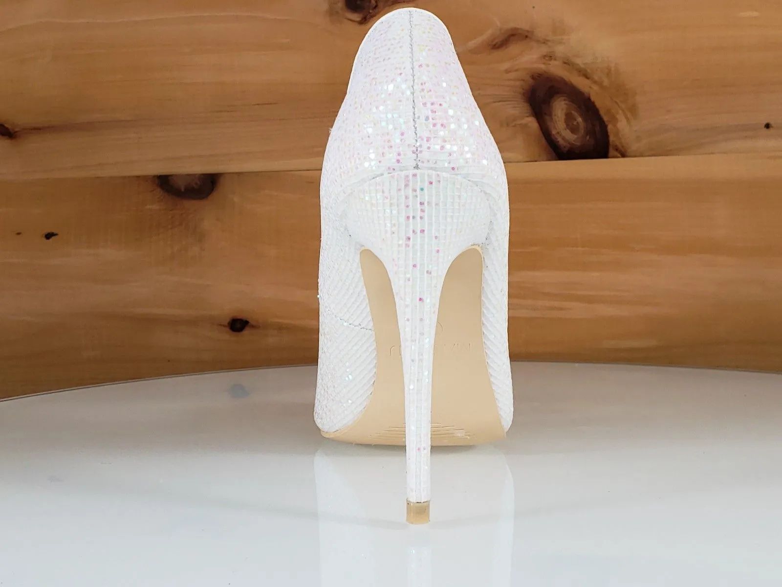 Mac J White Rose Glitter Open Toe Pump - 4" High Heel Shoes