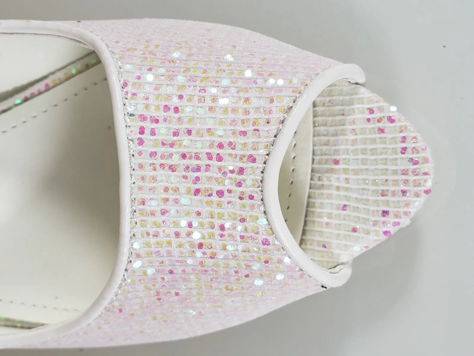 Mac J White Rose Glitter Open Toe Pump - 4" High Heel Shoes