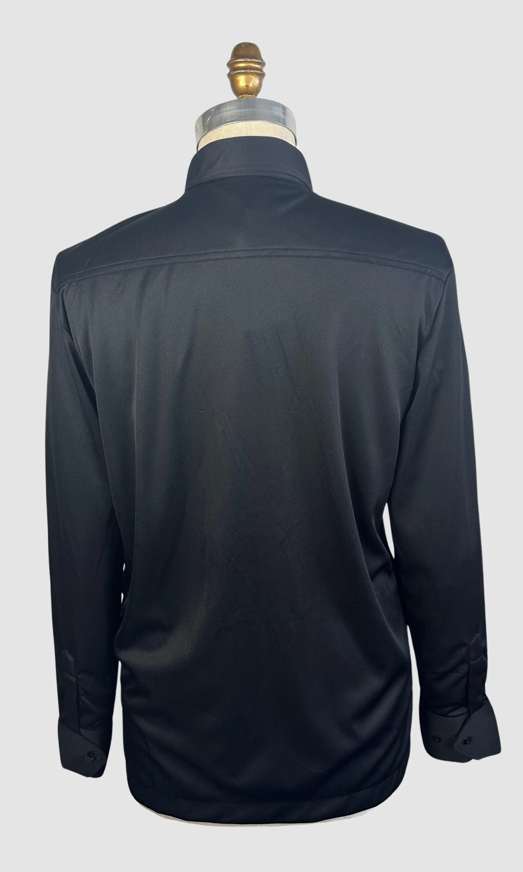 MARTINI 70s Deadstock Black Polyester Disco Shirt • Medium