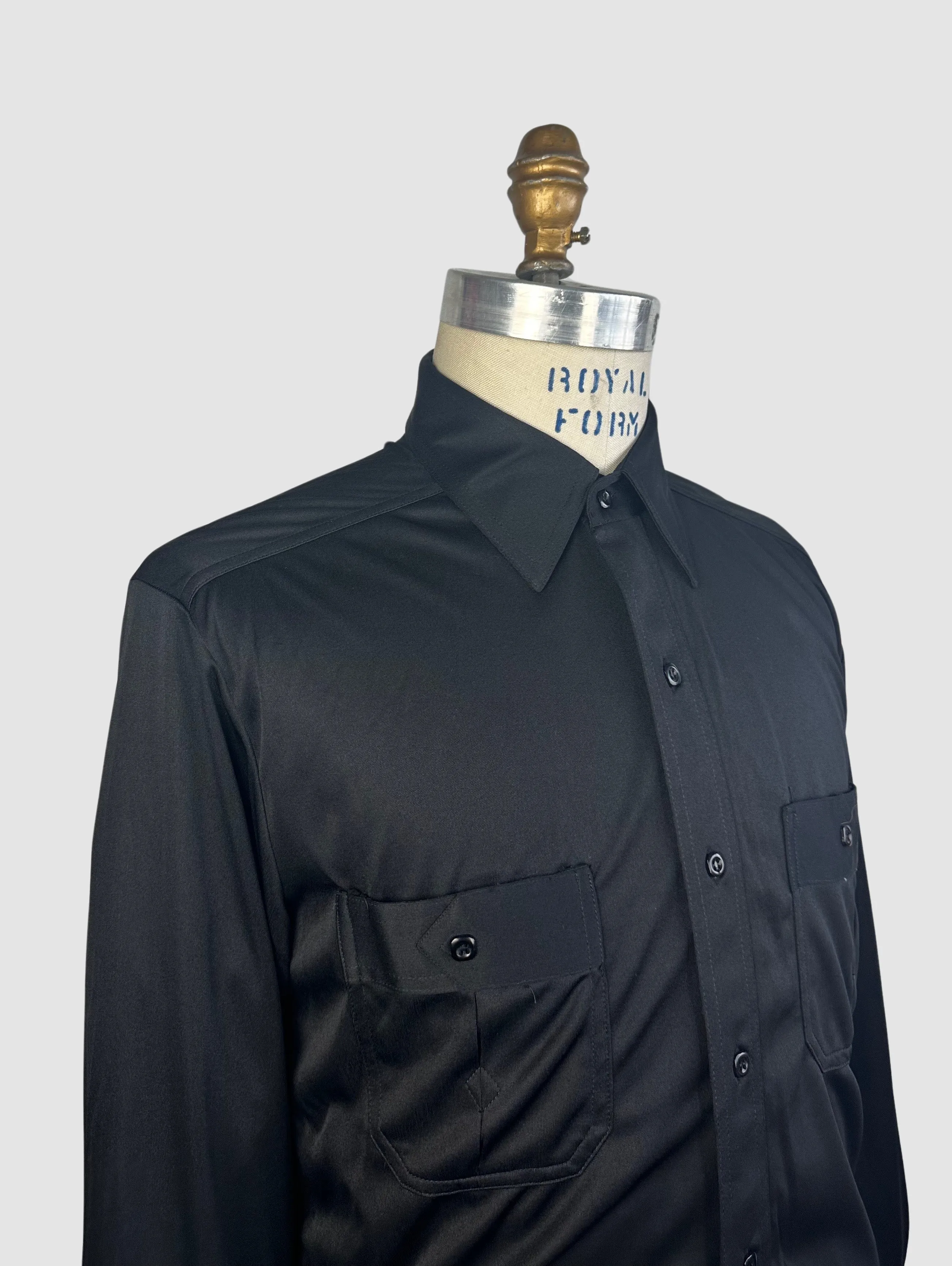 MARTINI 70s Deadstock Black Polyester Disco Shirt • Medium