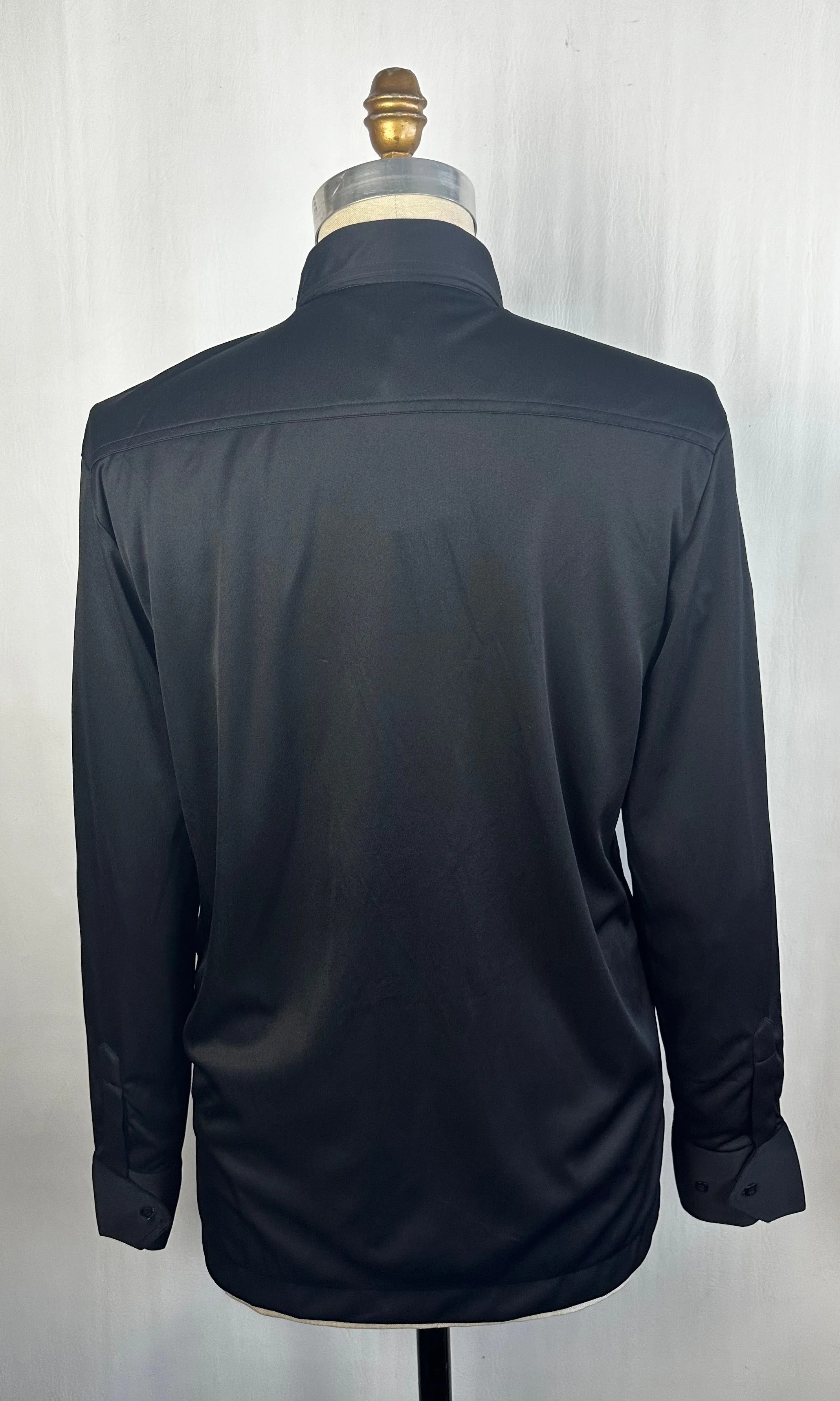 MARTINI 70s Deadstock Black Polyester Disco Shirt • Medium