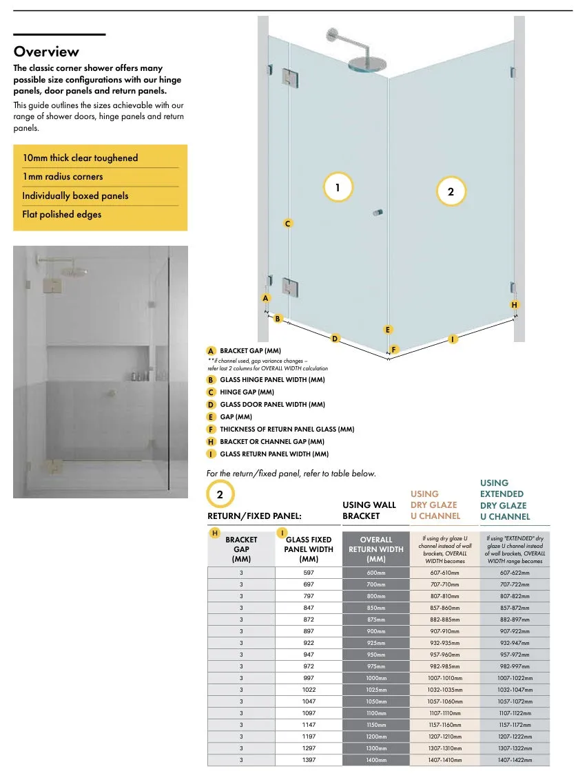 Matt Black Frameless Corner Shower Screen with wall brackets