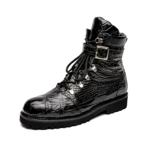 Mauri 3200 Men's Shoes Black Exotic Alligator Strap Boots with Pouch (MA5590)