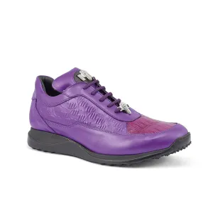 Mauri 8900/2 Classic Men's Shoes New Grape Exotic Crocodile / Nappa Leather Casual Sneakers (MA5408)