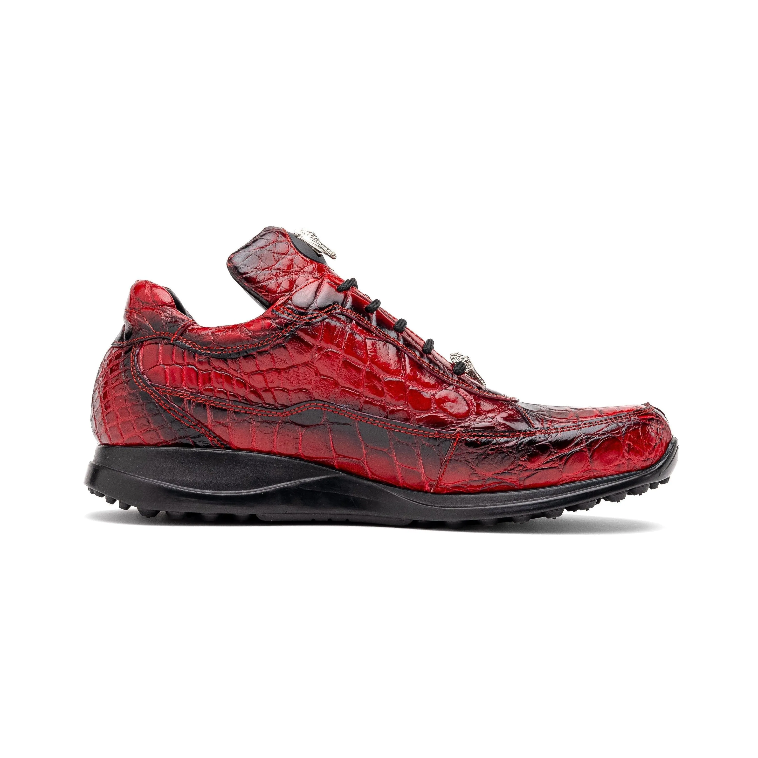 Mauri Bloodshed 8900/2 Men's Shoes Red with Black Finished Exotic Alligator Sneakers (MA5563)