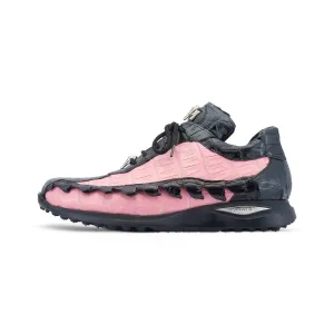 Mauri Crawler 8727/1 Men's Shoes Black & Pink Exotic Hornback / Crocodile Casual Sneakers (MA5544)