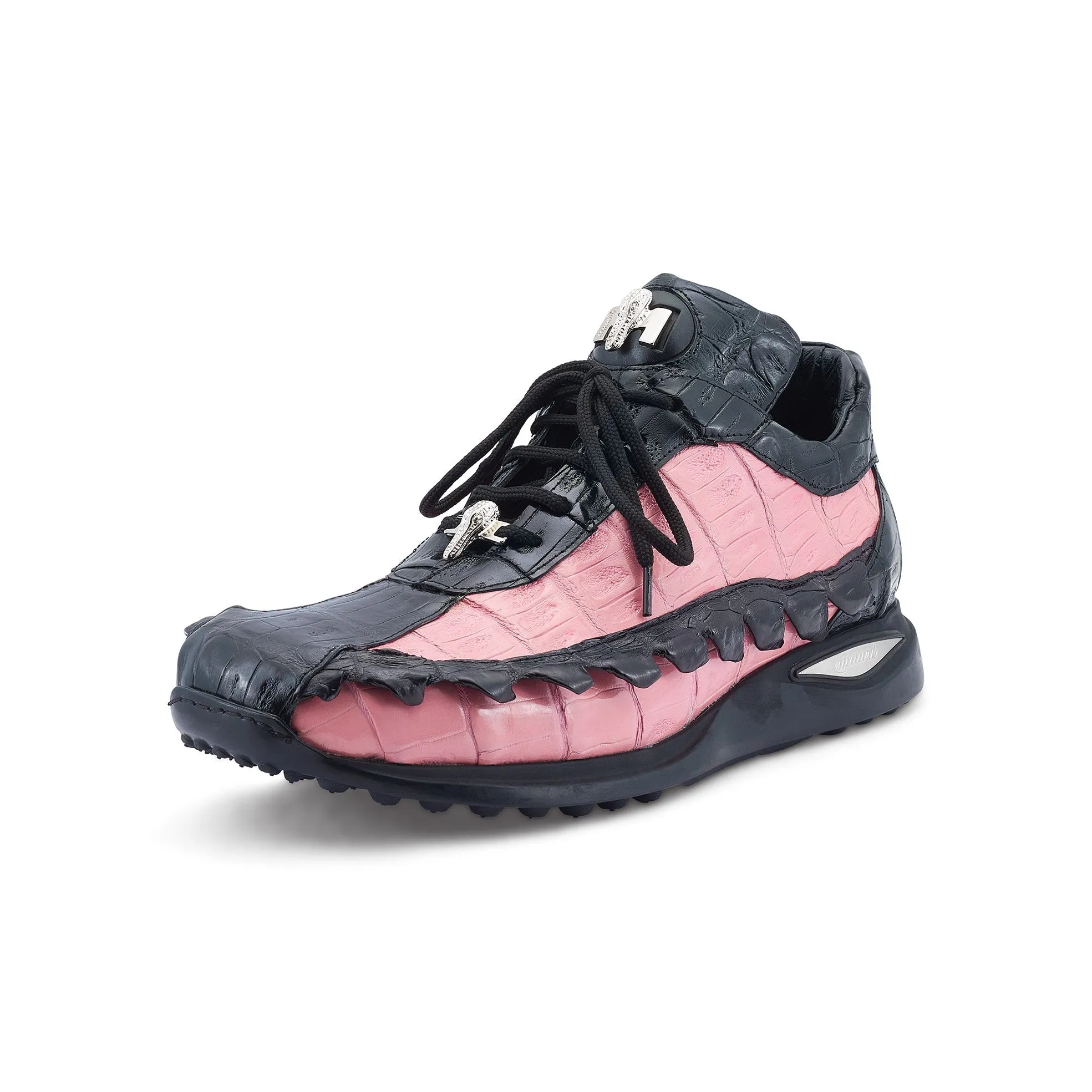 Mauri Crawler 8727/1 Men's Shoes Black & Pink Exotic Hornback / Crocodile Casual Sneakers (MA5544)