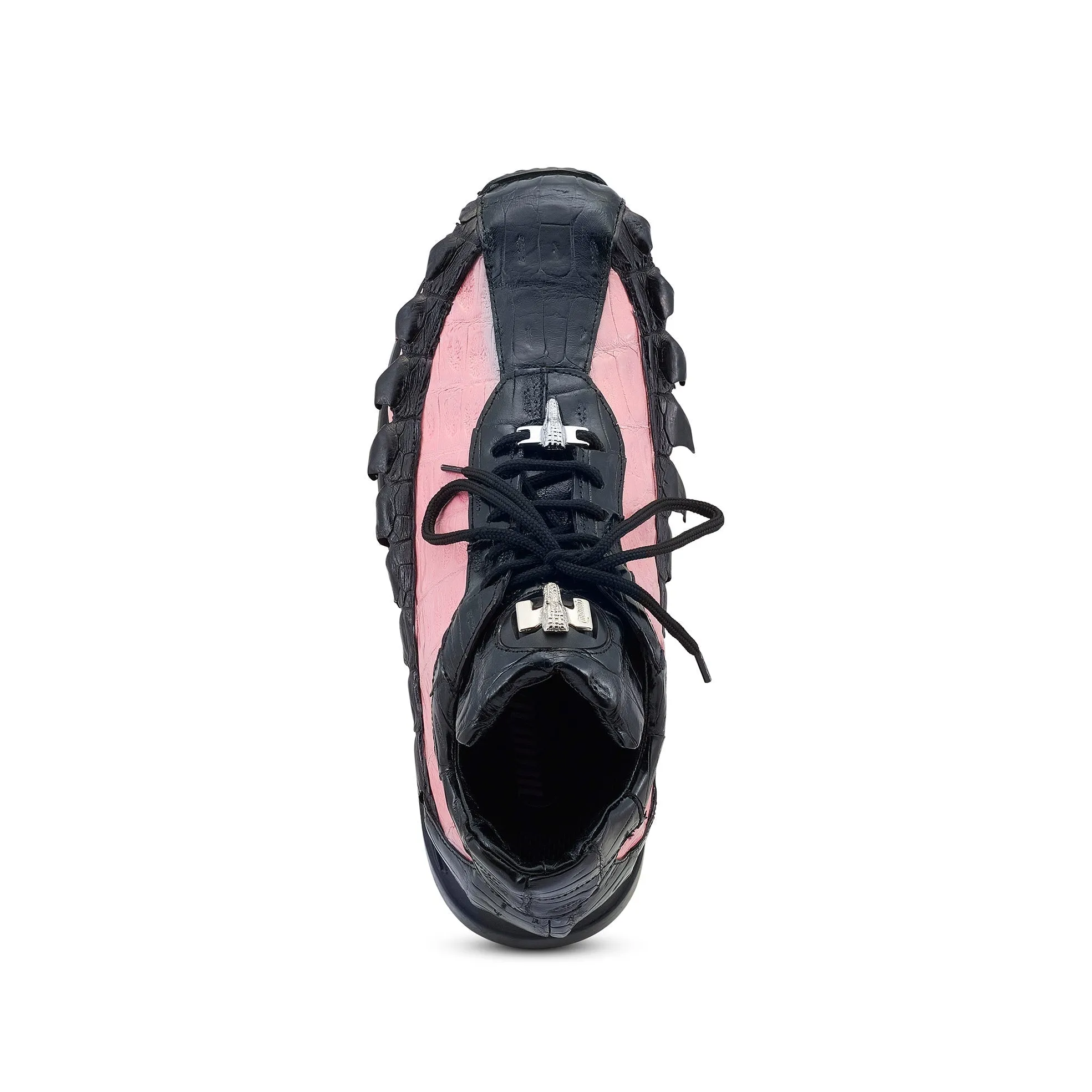 Mauri Crawler 8727/1 Men's Shoes Black & Pink Exotic Hornback / Crocodile Casual Sneakers (MA5544)