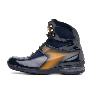 Mauri Diamond 8402 Men's Shoes Wonder Blue & Toffe with Blue Finish Exotic Crocodile / Suede / Nappa / Patent Leather High-Top Sneakers (MA5625)