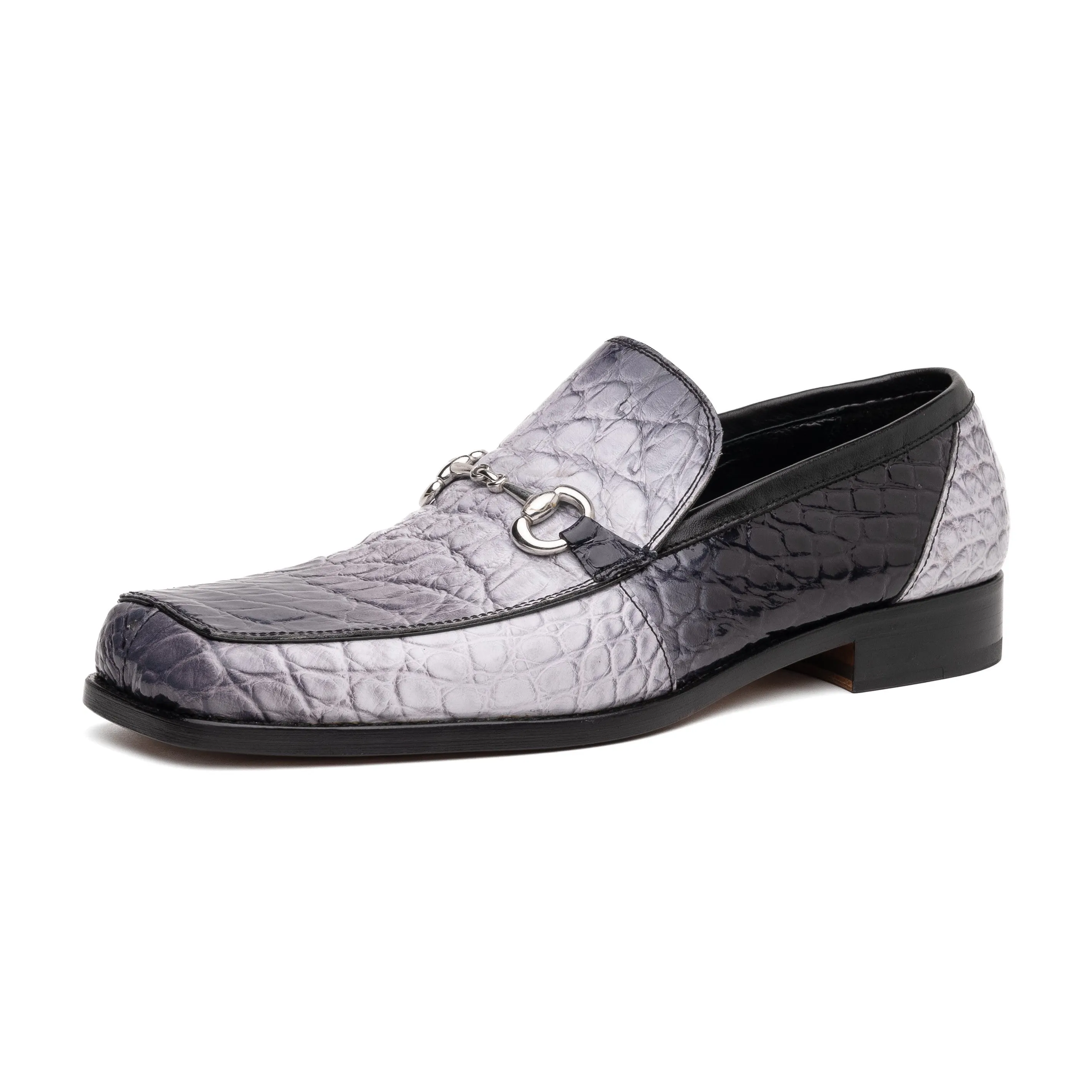 Mauri Switch 3290 Men's Shoes Multi Gray & Black Exotic Alligator / Calf-Skin Leather Slip-On Horsebit Loafers (MA5602)