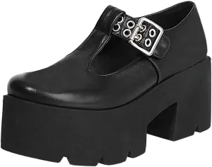 MAVMAX Women's Goth T Strap Platform Mary Jane Gothic Lolita Cosplay Shoes Chunky High Heel Round Toe Pumps