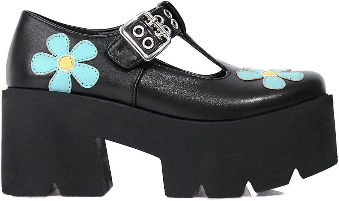 MAVMAX Women's Goth T Strap Platform Mary Jane Gothic Lolita Cosplay Shoes Chunky High Heel Round Toe Pumps