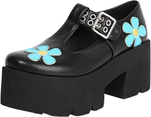 MAVMAX Women's Goth T Strap Platform Mary Jane Gothic Lolita Cosplay Shoes Chunky High Heel Round Toe Pumps
