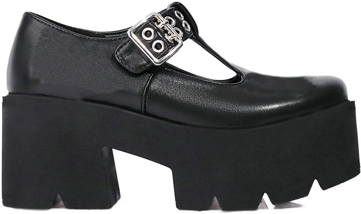 MAVMAX Women's Goth T Strap Platform Mary Jane Gothic Lolita Cosplay Shoes Chunky High Heel Round Toe Pumps