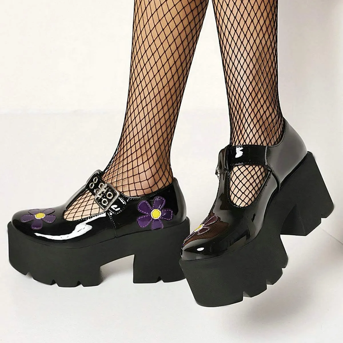 MAVMAX Women's Goth T Strap Platform Mary Jane Gothic Lolita Cosplay Shoes Chunky High Heel Round Toe Pumps