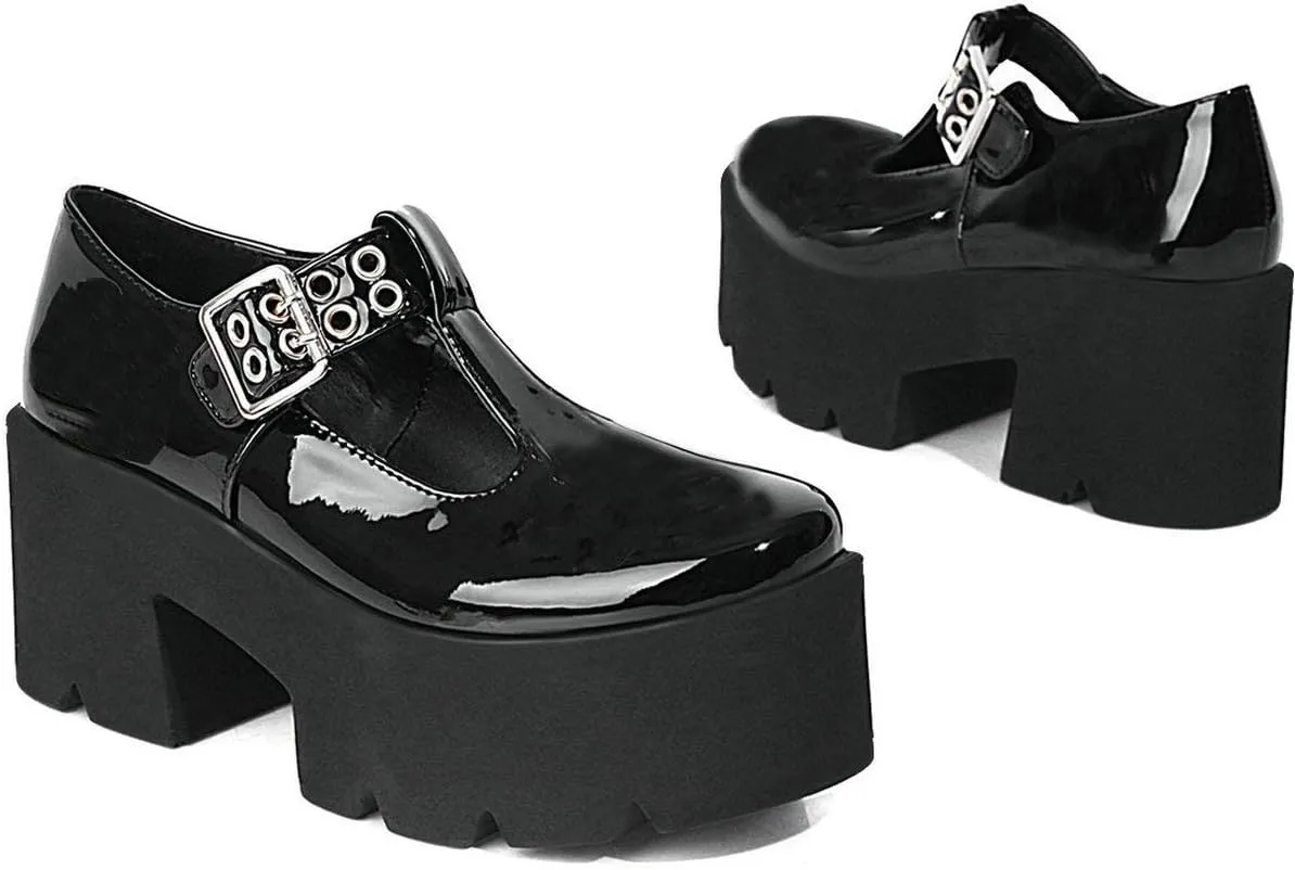 MAVMAX Women's Goth T Strap Platform Mary Jane Gothic Lolita Cosplay Shoes Chunky High Heel Round Toe Pumps