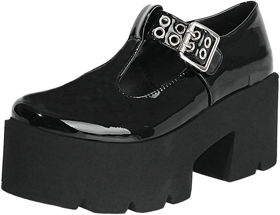 MAVMAX Women's Goth T Strap Platform Mary Jane Gothic Lolita Cosplay Shoes Chunky High Heel Round Toe Pumps
