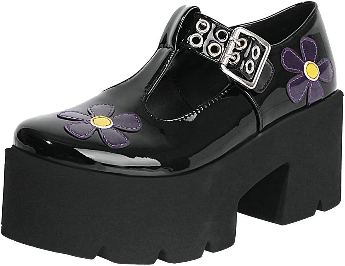 MAVMAX Women's Goth T Strap Platform Mary Jane Gothic Lolita Cosplay Shoes Chunky High Heel Round Toe Pumps