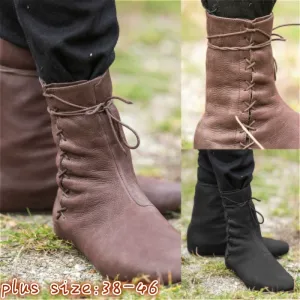 Medieval Boot Men Fashion Lace Up Vintage Lace Up Boot Renaissance Knight Viking Leather Boot Armor Cosplay Costume