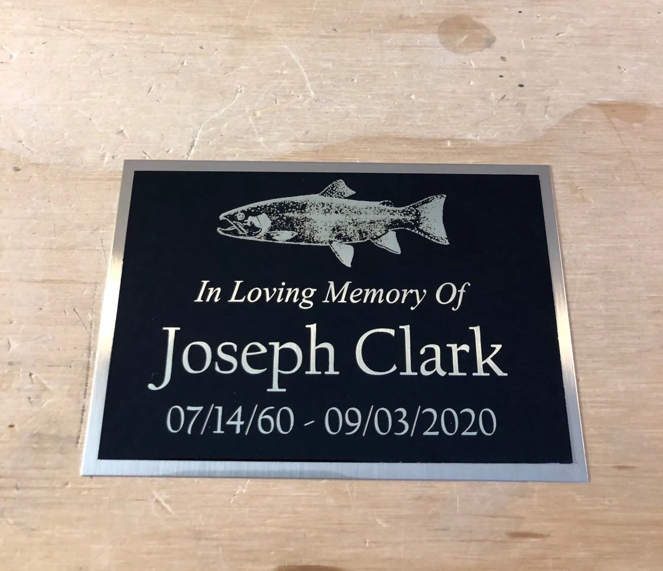 Memorial Plaque Custom Engraved Name Urn Plate Cremation Urn Fish Salmon Trout FISHING In Loving Memory of Engraved Urn Name Plate
