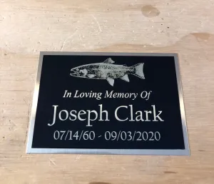 Memorial Plaque Custom Engraved Name Urn Plate Cremation Urn Fish Salmon Trout FISHING In Loving Memory of Engraved Urn Name Plate