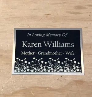 Memorial Urn Plaque Custom Engraved Name Plate Cremation Urn WILD FLOWERS In Loving Memory of Black/Gold Back Engraved Urn Name Plate