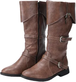 Men High Knee PU Medieval Boots Viking Pirate Costume Boots Renaissance Cosplay Shoes Halloween Party Cosplay