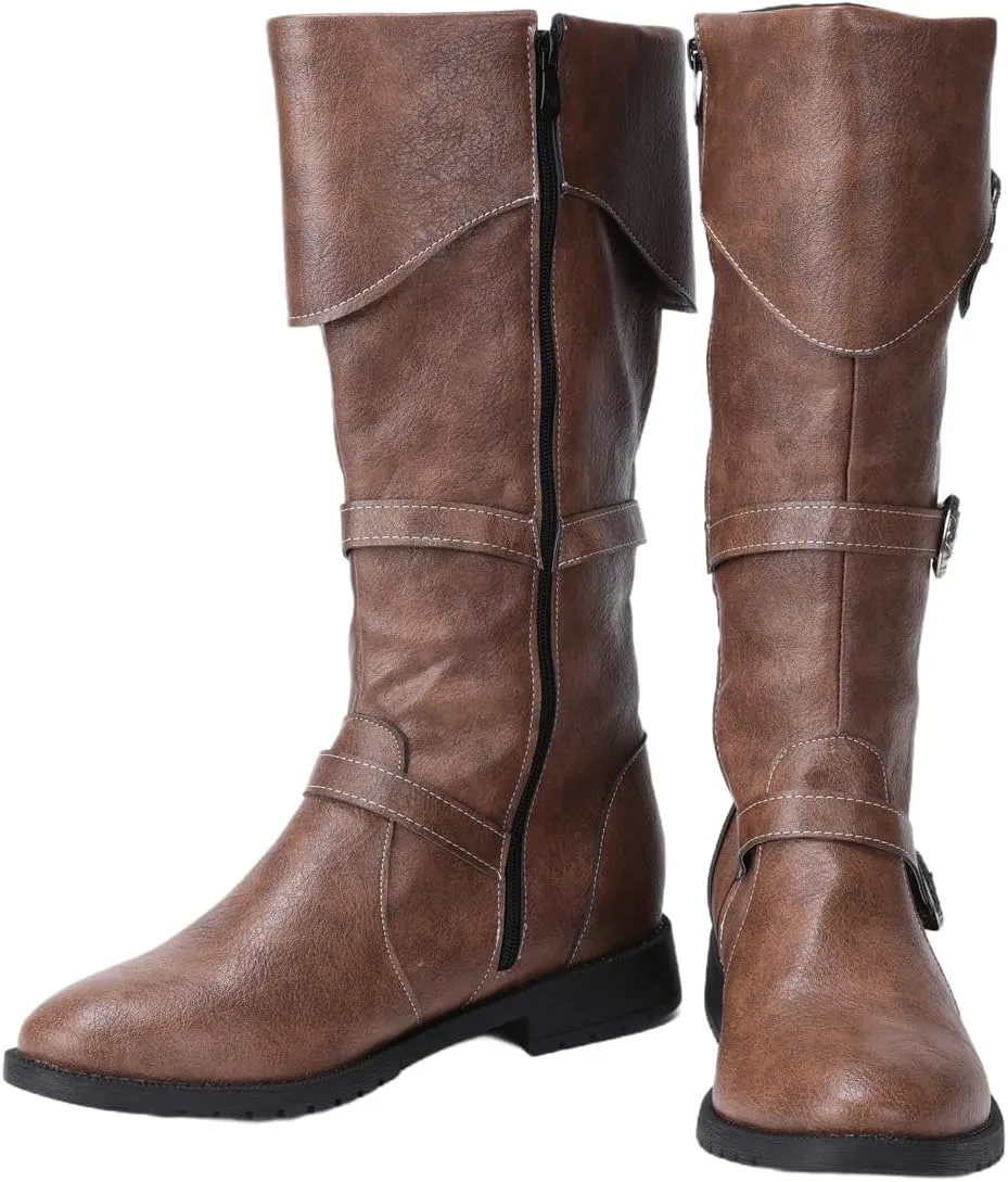 Men High Knee PU Medieval Boots Viking Pirate Costume Boots Renaissance Cosplay Shoes Halloween Party Cosplay