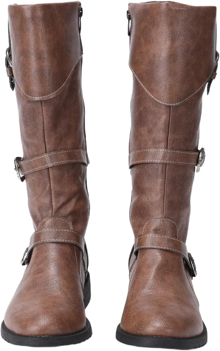 Men High Knee PU Medieval Boots Viking Pirate Costume Boots Renaissance Cosplay Shoes Halloween Party Cosplay