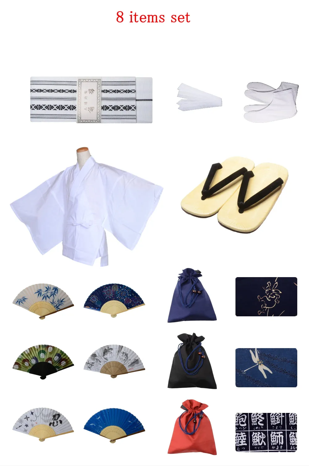 Men obi belt and Setta  sandals set : White