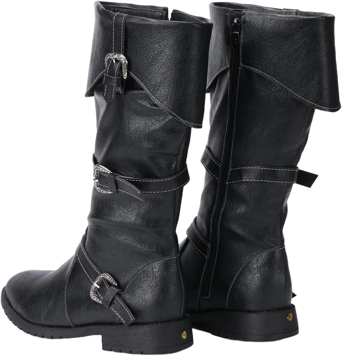 Men Renaissance Medieval Black Boots Viking Pirate High Knee PU Cosplay Shoes