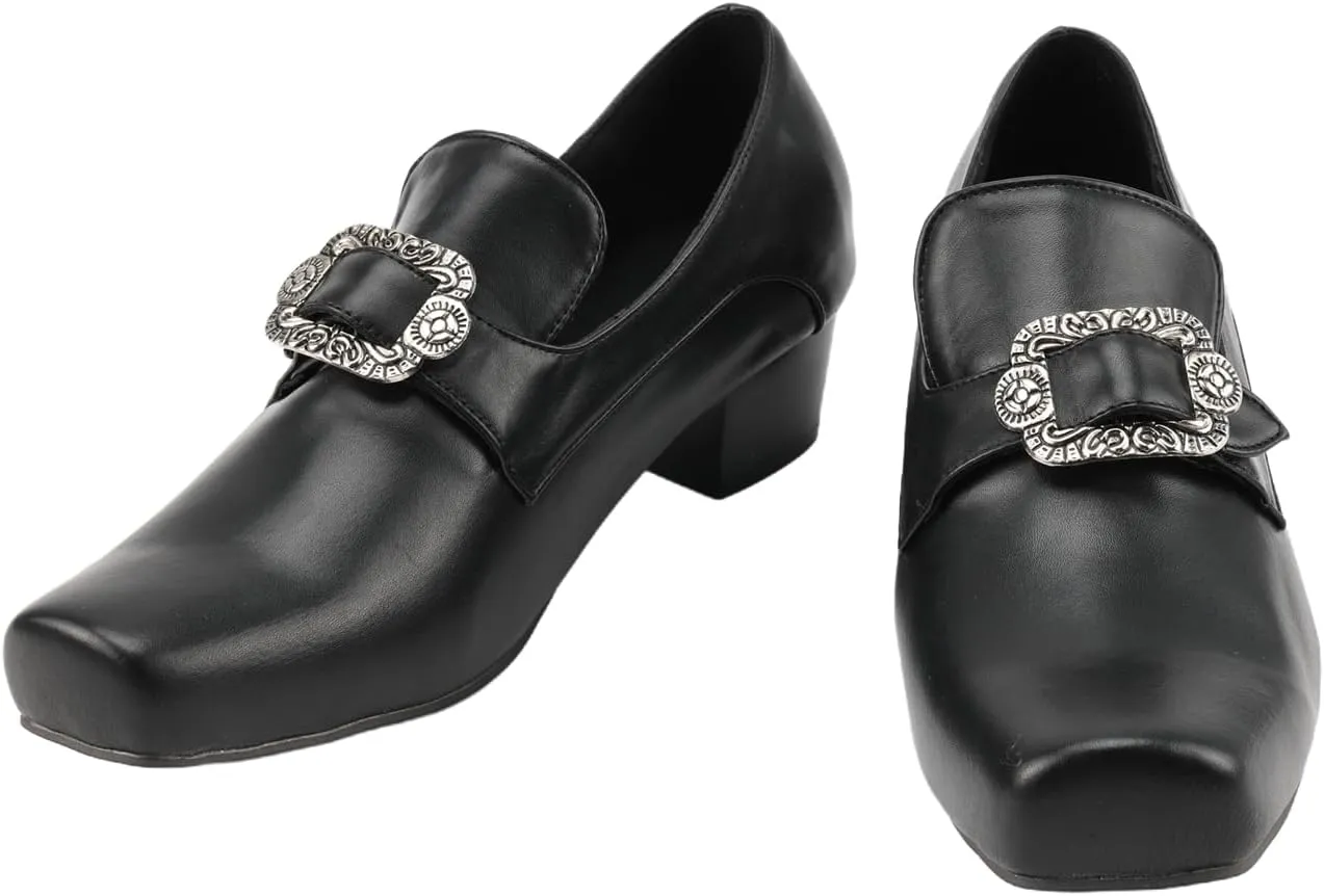 Men Retro Loafers Metal Square Buckle Formal Shoes Halloween Cosplay Shoes