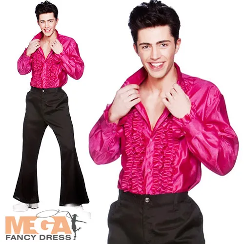 Mens 1970s Pink Disco Ruffle Shirt Costume Accessory