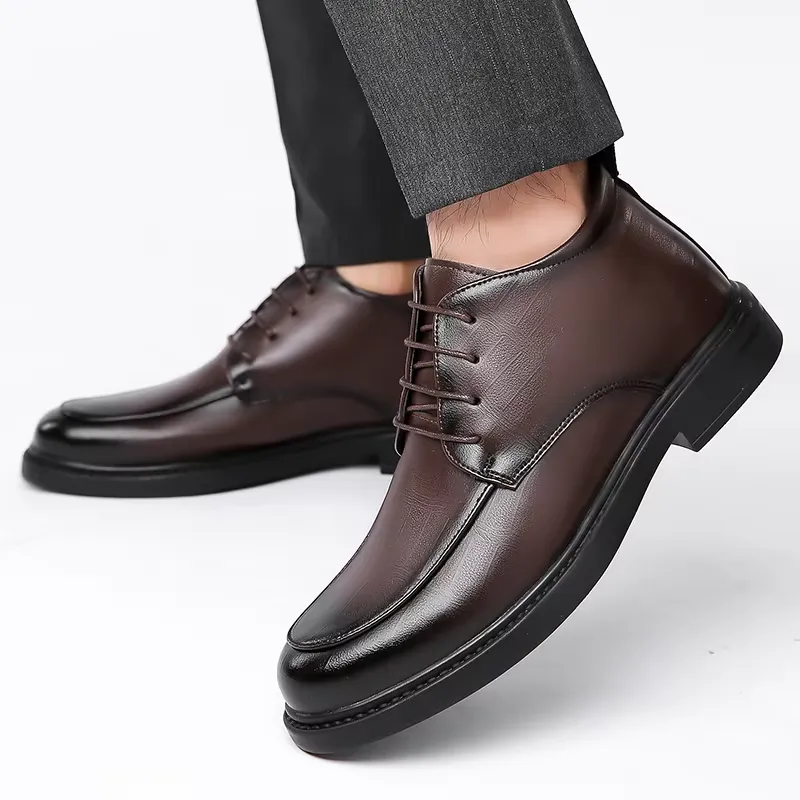 Men's Comfortable Non-Slip Vegan Leather Lace-up Shoes with Glossy Finish | For Everyday Wear