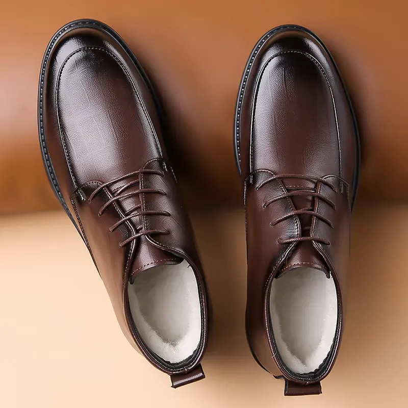 Men's Comfortable Non-Slip Vegan Leather Lace-up Shoes with Glossy Finish | For Everyday Wear