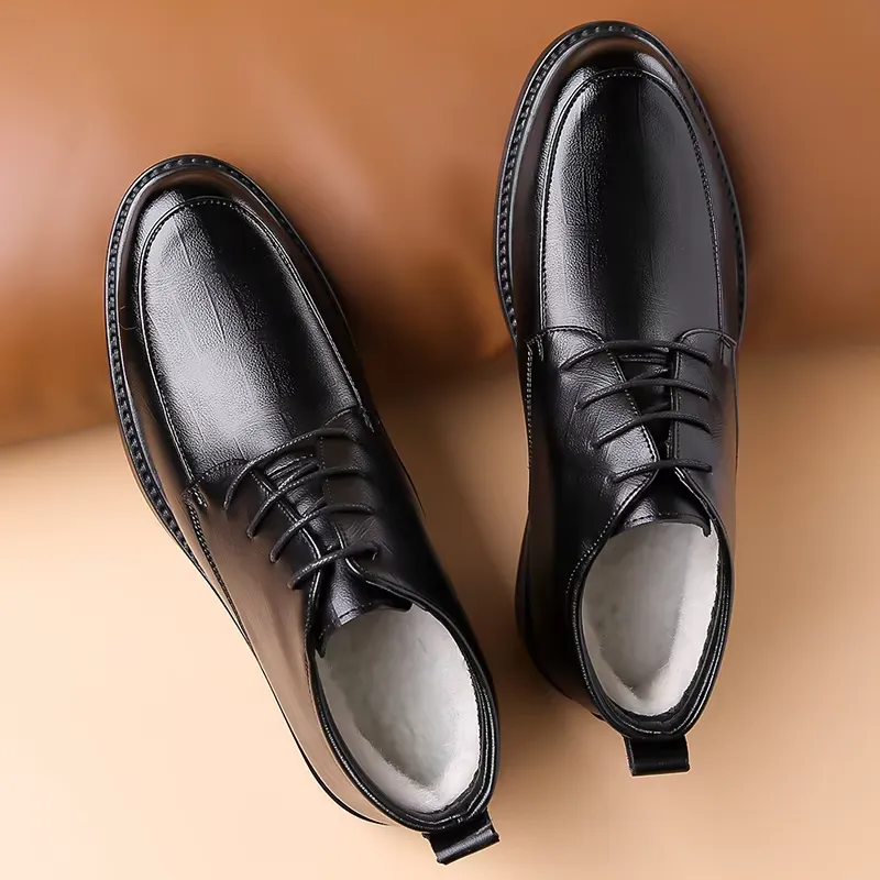 Men's Comfortable Non-Slip Vegan Leather Lace-up Shoes with Glossy Finish | For Everyday Wear