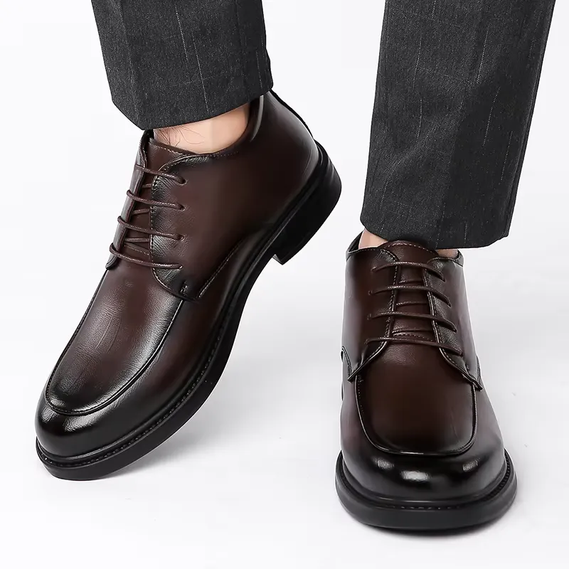 Men's Comfortable Non-Slip Vegan Leather Lace-up Shoes with Glossy Finish | For Everyday Wear