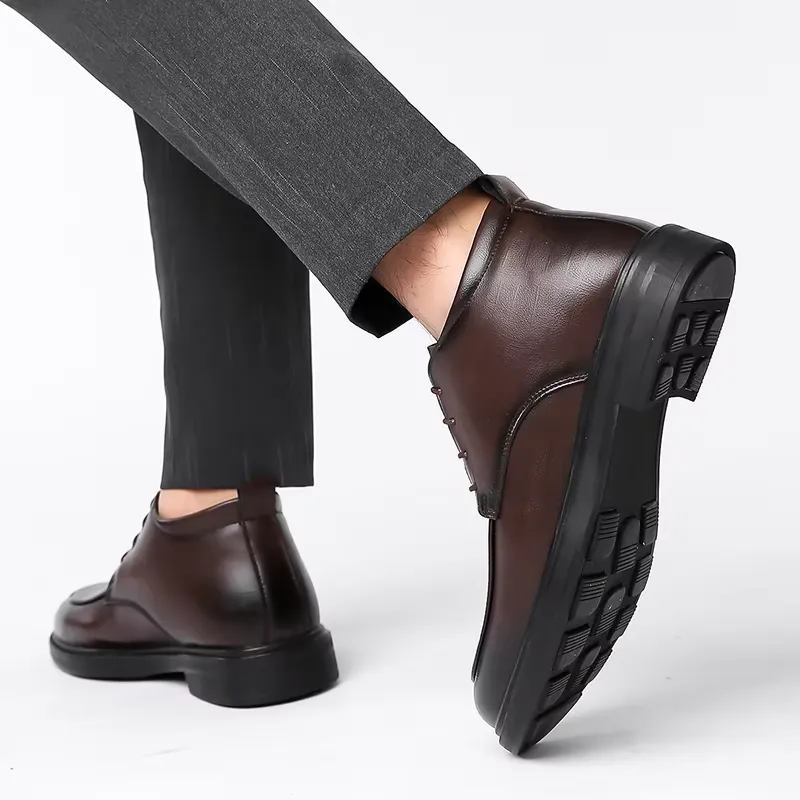 Men's Comfortable Non-Slip Vegan Leather Lace-up Shoes with Glossy Finish | For Everyday Wear