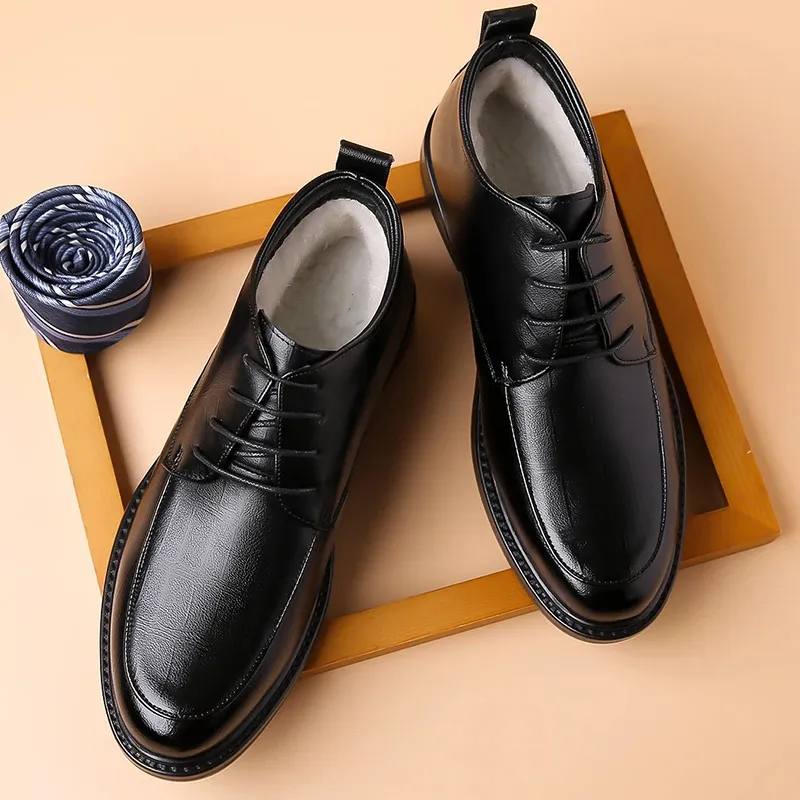 Men's Comfortable Non-Slip Vegan Leather Lace-up Shoes with Glossy Finish | For Everyday Wear