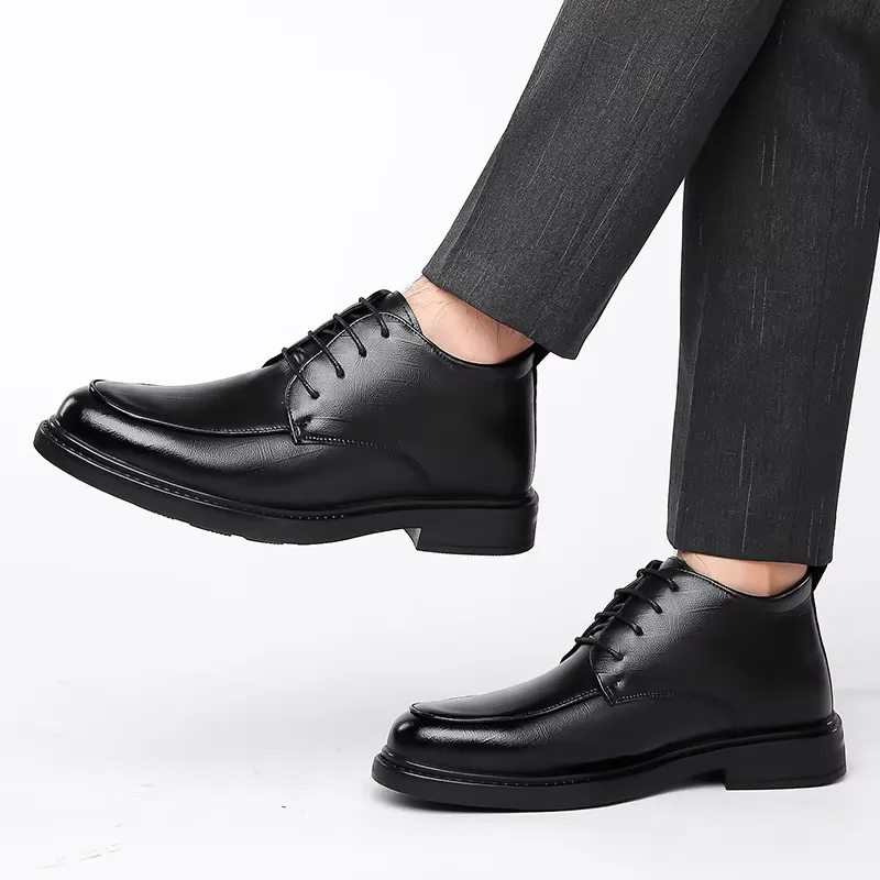 Men's Comfortable Non-Slip Vegan Leather Lace-up Shoes with Glossy Finish | For Everyday Wear