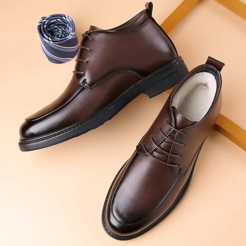 Men's Comfortable Non-Slip Vegan Leather Lace-up Shoes with Glossy Finish | For Everyday Wear